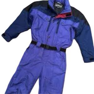 OBERMEYER Vintage Black Blue & Purple One Piece Snow Suit Ski Suit Size Medium